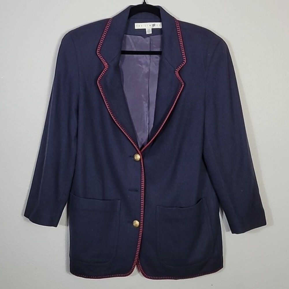 Vintage Limited Women 100% Wool Blazer Size S/M Navy Gold Button Classic Preppy